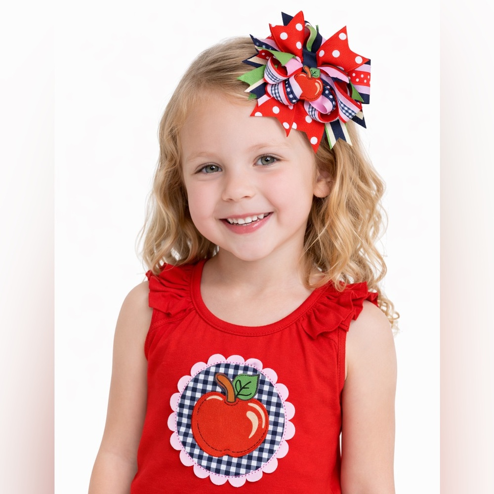 Hand Crafted Large Boutique Apple 4 the Teacher Little Girls Hair Bow‎ Alligator